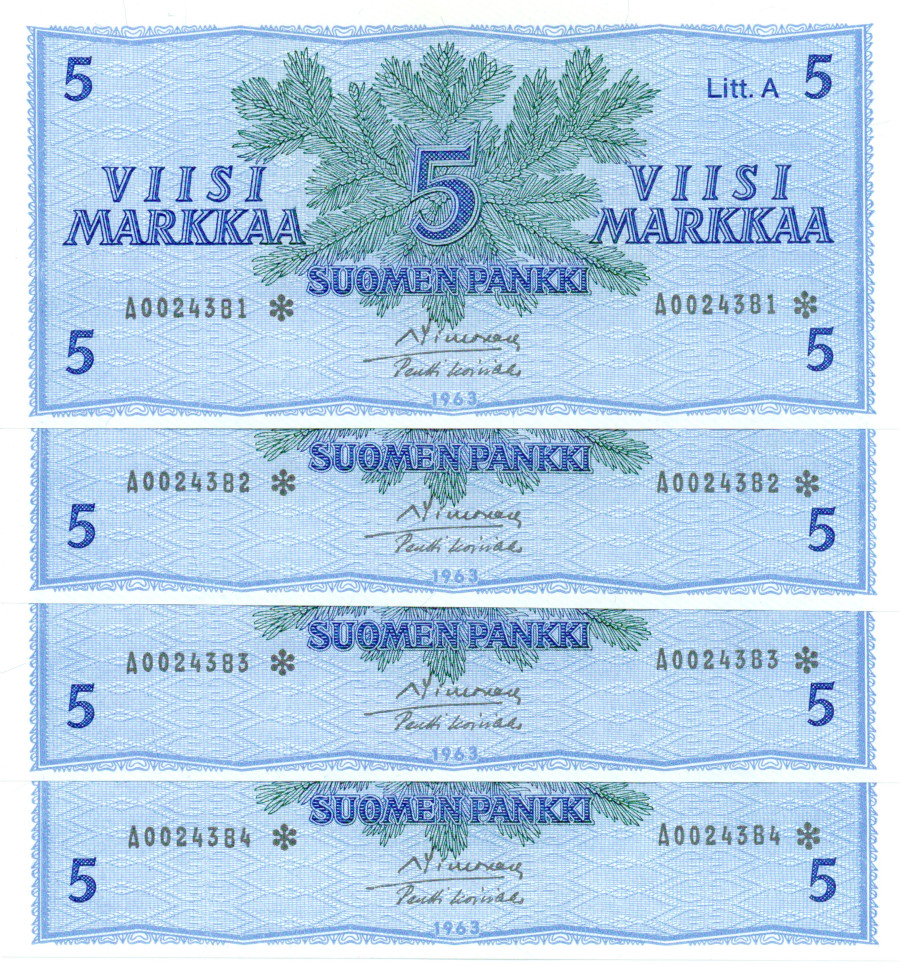 5 Markkaa 1963 Litt.A A002438X*